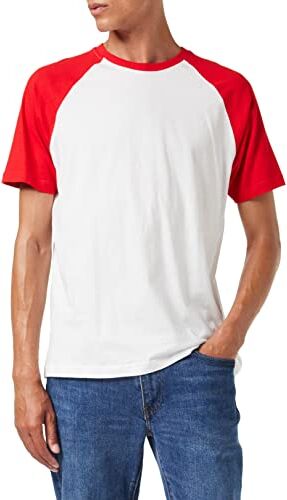 Build Your Brand Raglan Contrast Tee, Maglietta Uomo, Bianco/Rosso, M