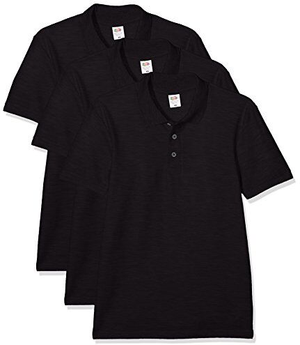 Fruit of the Loom 65/35 Polo, Nero, XL (Pacco da 3) Uomo