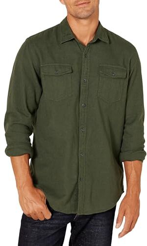 Amazon Essentials Camicia in Flanella vestibilità Regolare a Maniche Lunghe con Due Tasche Uomo, Verde Oliva Puntinato, XL