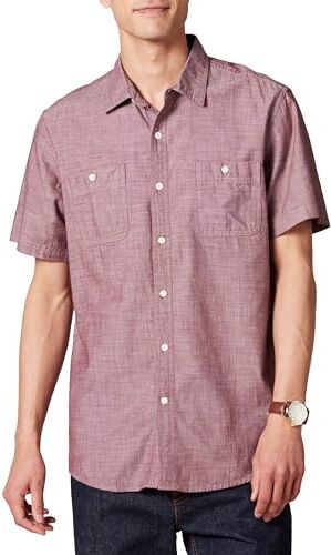 Amazon Essentials Camicia in Chambray a Maniche Corte Uomo, Bordeaux, L