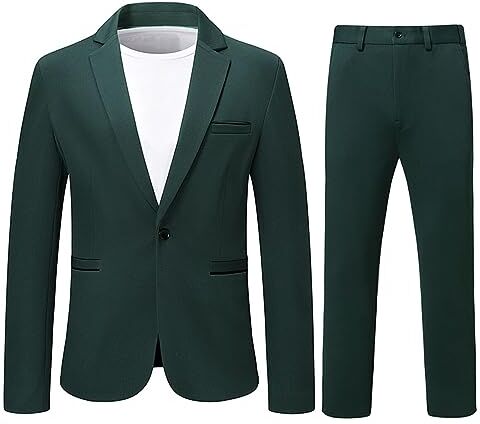 Allthemen Abito da Uomo 2 Pezzi Completo da Uomo Slim Fit Abito da Sposa con Un Bottone Elegante Verde 3XL