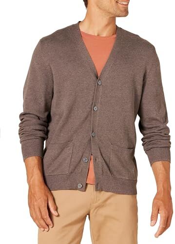 Amazon Essentials Cardigan in Cotone Uomo, Marrone Puntinato, XS