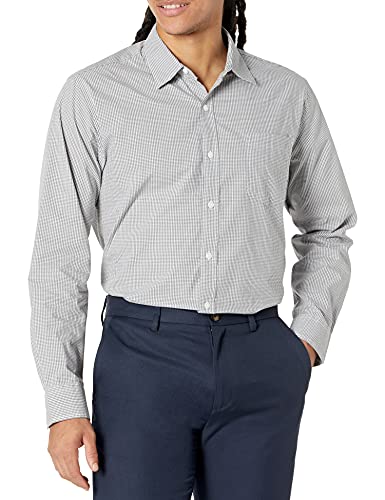 Amazon Essentials Camicia Casual in Popeline a Maniche Lunghe vestibilità Regular Uomo, Grigio Percalle, XS