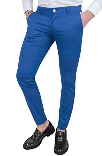 Evoga Pantaloni Uomo Estivi Slim Fit Casual Eleganti in Cotone (54, Blu Elettrico)
