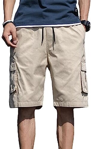 Firulab Pantaloni corti cargo da uomo Pantaloncini sotto il ginocchio casual estivi,Pantaloncini mimetici o solidi all'aperto con tasche per uomo da spiaggia