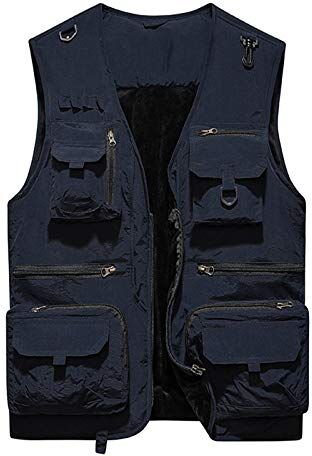 GAOHONGMEI Gilet Multi-tascabili Da Uomo Plus Cashmere Gilet Gilet Cotton Scaldatore Per Il Corpo Outdoor Giacche Giacche Leggero Escursionismo Cappotti Senza Maniche Outwear black-4XL