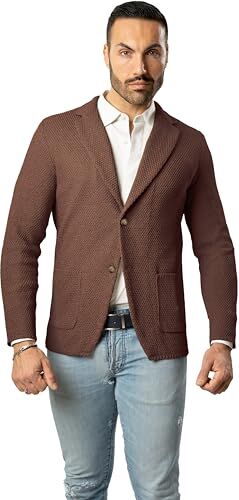 CLASSE77 Blazer in Cotone, Giacca Jacket da Uomo Slim Fit Punto Cucitura Chicco di Riso , Made in Italy Casual, Classica Sportiva (IT, Testo, L, Regular, Regular, Castagna)