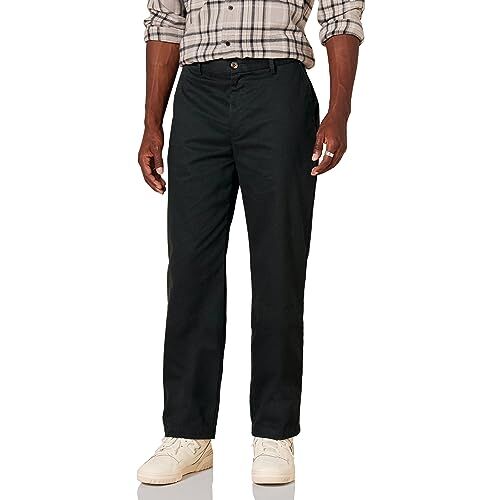 Amazon Essentials Pantaloni Chino Classici Piatti sul Davanti e Resistenti alle Pieghe (Disponibili nelle Taglie Big & Tall) Uomo, Nero, 54W / 32L