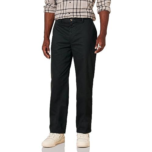 Amazon Essentials Pantaloni Chino Classici Piatti sul Davanti e Resistenti alle Pieghe (Disponibili nelle Taglie Big & Tall) Uomo, Nero, 54W / 34L