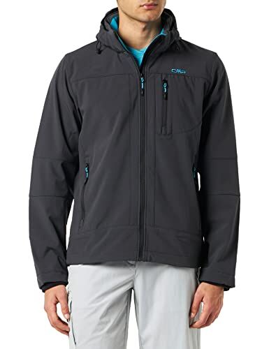 CMP Giacca in Softshell da Uomo con Cappuccio Removibile, Antracite-Reef, 48