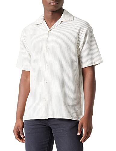 Jack & Jones Jorbelize Linen Resort Shirt SS Camicia a Maniche Corte, Crockery/Stripes:, XXL Uomo