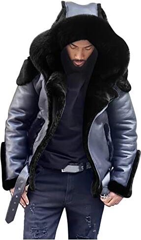 RYTEJFES Cappotto corto in pelle, vento breakers da uomo, invernale, giacca da lavoro da uomo, giacca da lavoro verde, cappotto da uomo, lungo, nero, giacca da motociclista da uomo, in pelle, stile retrò,