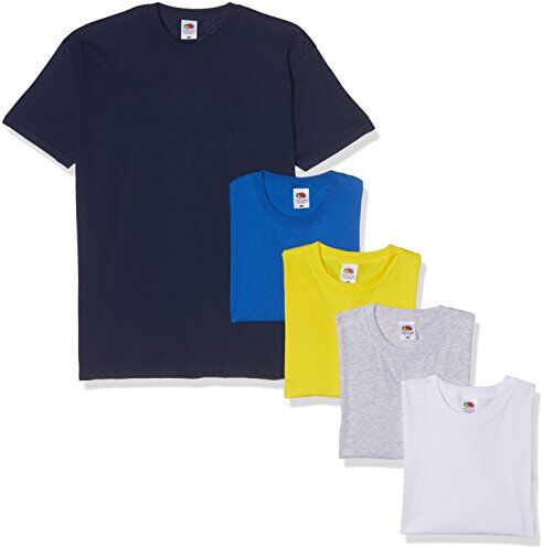 Fruit of the Loom Valueweight Short Sleeve T-Shirt, Grigio/Bianco/Giallo/Royal/Navy, M (Pacco da 5) Uomo