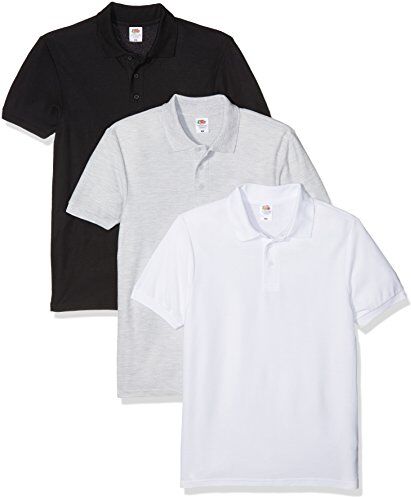 Fruit of the Loom 65/35 Polo, Bianco/Nero/Heather, L (Pacco da 3) Uomo