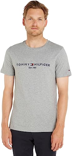 Tommy Hilfiger T-shirt Maniche Corte Uomo Core Tommy Logo Scollo Rotondo, Grigio (Cloud Heather), L