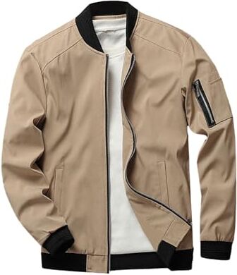 Geagodelia Giacca da Uomo Casual Giacca con Cerniera per Primavera Autunno Giacca Bomber per Uomo Ragazzo Regalo (Cachi, XL)