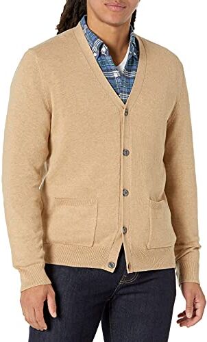 Amazon Essentials Cardigan in Cotone Uomo, Cammello Puntinato, XS