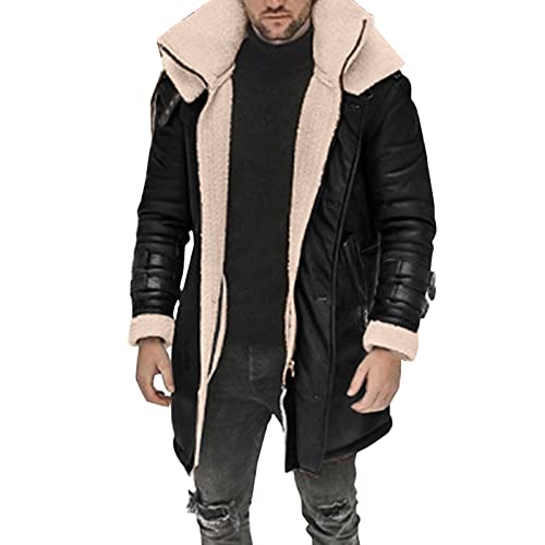 RYTEJFES Giacca in pelle – Giacca da motociclista da uomo, in pelliccia, per uomo, in tessuto, giacca invernale da uomo, con parka in pelliccia, giacca da caccia, giacca invernale da uomo