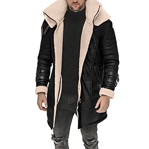 RYTEJFES Giacca da moto in pelle da uomo; giacca in pelle da uomo invernale lungo trench coat uomo lungo grigio invernale parka giacca da uomo calda giacca da moto Xxl uomo inverno trench coat invernale giacca