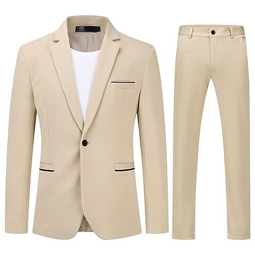 Allthemen Abito da Uomo 2 Pezzi Completo da Uomo Slim Fit Abito da Sposa con Un Bottone Elegante Cachi S