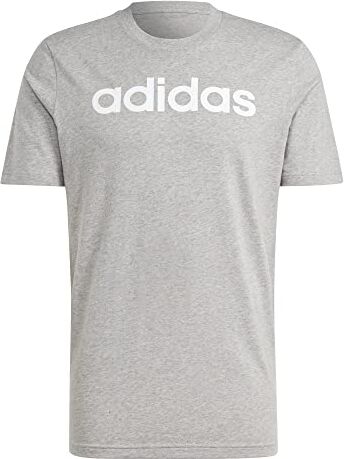 Adidas Essentials Single Jersey Linear Embroidered Logo Short Sleeve T-shirt, Maglietta Uomo, Medium Grey Heather, M