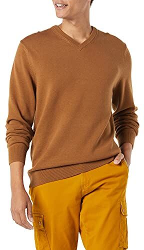 Amazon Essentials Maglione con Scollo a V (Disponibile in Taglie Extra Forti) Uomo, Marrone Toffee, XS