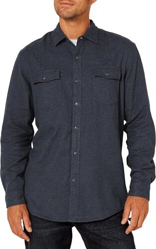 Amazon Essentials Camicia in Flanella vestibilità Regolare a Maniche Lunghe con Due Tasche Uomo, Denim Scuro, XS