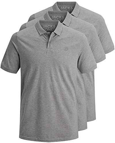 Jack & Jones Confezione da 3 polo da uomo slim fit, a maniche corte, colore nero, bianco, blu, grigio, taglie: XS, S, M, L, XL, XXL, XL