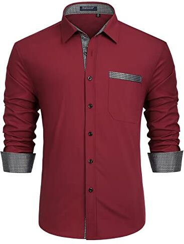 Enlision Camicia Bordeaux Uomo Elegante Manica Lunga Regular Fit Camicia Matrimonio Casual Camicie Classiche da Cerimonia Business con Tasca XXL