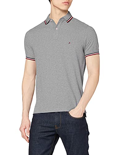 Tommy Hilfiger Maglietta Polo Maniche Corte Uomo Core Tommy Tipped Slim Fit, Grigio (Medium Grey Heather), XS