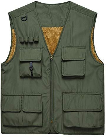 GAOHONGMEI Gilet Multi-tascabili Da Uomo Plus Cashmere Gilet Gilet Cottone Scaldatore Per Il Corpo Outdoor Giacche Leggero Escursionismo Cappotti Senza Maniche Outwear ArmyGreen-L