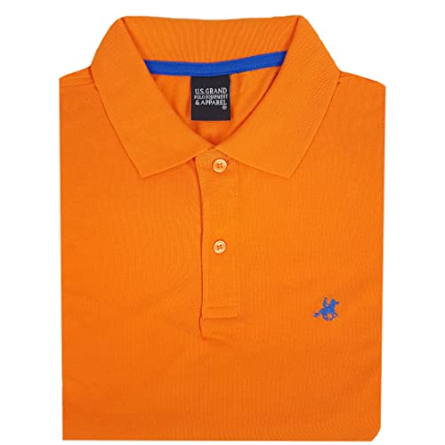 U.S. Grand Polo Equipment & Apparel Polo Uomo Manica Corta Tinta Unita  M L XL XXL XXXL (XL, Arancio)