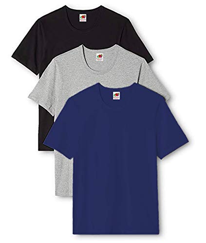 Fruit of the Loom T-shirt da uomo, confezione da 3, nero/grigio/blu marino., M