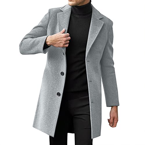 Generico Parrucca invernale da uomo Slim Giacca in pelle imbottita a maniche lunghe con collo a bavero Cappotto addensato vintage in pelle di pecora Giubbotto Quadri Cappotti Da Gotico Vestiti (Grey, M)