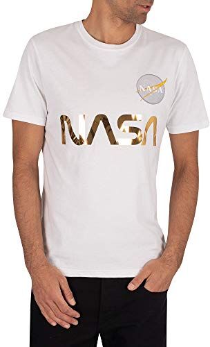 Alpha Maglietta Riflettente NASA da Uomo T-Shirt, White/Gold, XXL