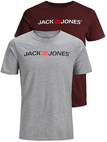 Jack & Jones Maglietta da Uomo con Logo JJECORP, 2 Pezzi Confezione da 2 Pezzi Multicolore (Light Grey Mel./Port Royale). XXXL