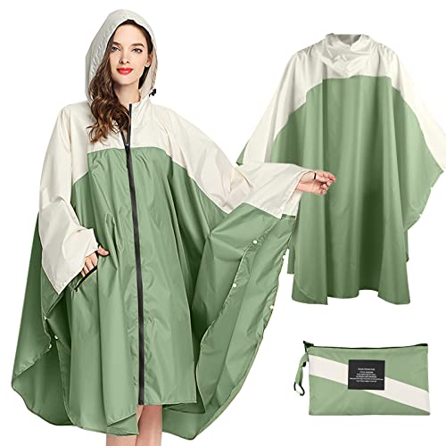 Lively Life Poncho Pioggia Impermeabile per Adulti, Multiuso Mantella Antipioggia con Cappuccio Packable Telo Riparo a Terra Foglio Ideale per Campeggio all'aperto Pesca Verde Senape