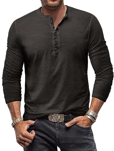 RQPYQF Maglietta da Uomo Manica Lunghe Casuale Henley Shirt Uomo t Shirt Vintage Uomo CS07 Taglia S-XXL (Grigio Scuro, M)