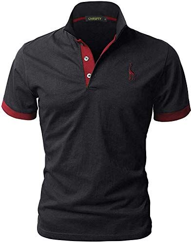 GNRSPTY Polo da Uomo Manica Corta Ricami Fulvi Casual Chic Poloshirt Camicia T-Shirt Estate,Nero,3XL