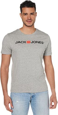 Jack & Jones JJECORP Logo Tee SS Crew Neck Noos T-Shirt, Grigio (Light Grey Melange Detail: Slim Fit-Melange), Small Uomo