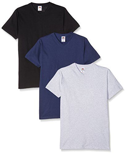Fruit of the Loom Scollo a V Valueweight T-Shirt, Multicolore (Navy/Heather/Black 32/94/40), M Uomo