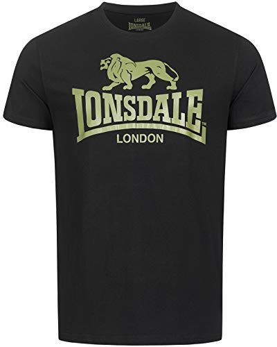 Lonsdale Logo T-Shirt, Nero/Oliva, XXL Uomo