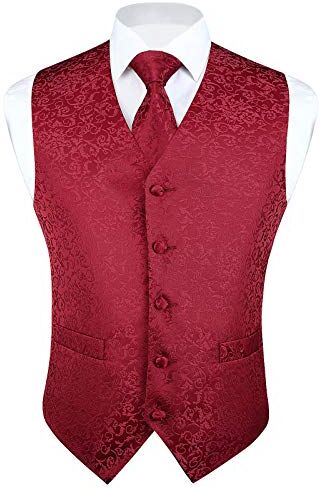 HISDERN Set di gilet e cravatta jacquard floreali classici da uomo in paisley floreale e tasca quadrata