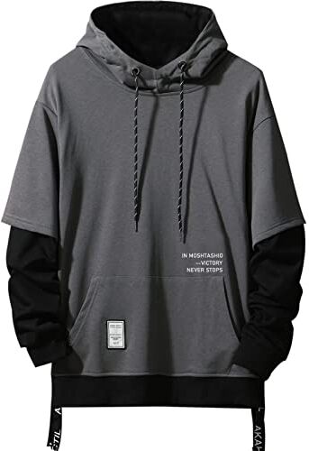 Moshtashio Felpa Uomo con Cappuccio Abbigliamento Felpe Manica Lunga Colori a Contrasto Hoodies Sweatshirt Pullover Tops Autunno Inverno Moda (Grigio, XL)