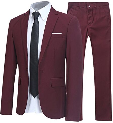 Allthemen Abiti da Uomo 2 Pezzi Suit Slim Fit Wedding Dinner Tuxedo Abiti per Uomo Business Casual Giacca e Pantaloni 10 Colori Disponibili Vino Rosso XS