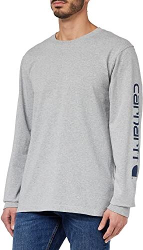 Carhartt T-Shirt Pesante, Vestibilità Comoda, Manica Lunga, Grafica Del Logo Sulla Manica, Uomo, Grigio (Heather), XL