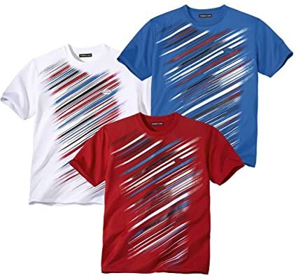 ATLAS FOR MEN Set di 3 t-shirt da uomo a girocollo, maniche corte, motivo grafico stampato T-Shirt in cotone, bianca, antracite e arancione. Disponibile in taglie grandi dalla M alla 5XL., M