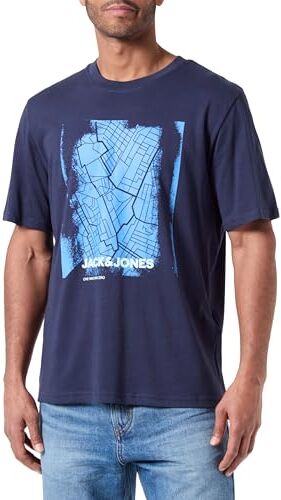 Jack & Jones Jcocity Map Tee SS Crew Neck Fst T-Shirt, Blazer Blu Marine, XL Uomo