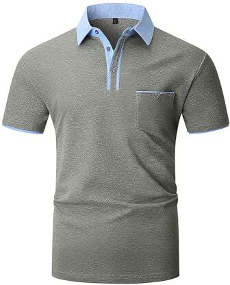 LIUPMWE Polo Uomo Manica Corta Elegante Estiva Polo Casual Golf Business Polo T-Shirt con Tasca Magliette M-3XL,Grigio 01,L