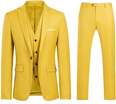 Allthemen Abito da Uomo 3 Pezzi Slim Fit Completo Formale da Matrimonio Un Bottone Giacca Gilet Pantaloni Giallo M